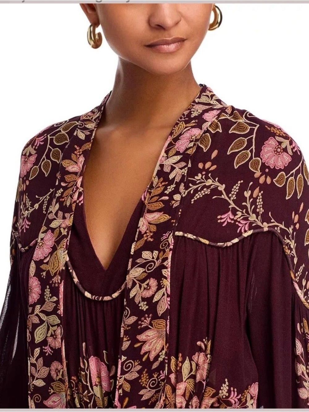 Farm Rio Floral Boho Tie-Waist Mini Dress in Plum - Picture 2 of 6